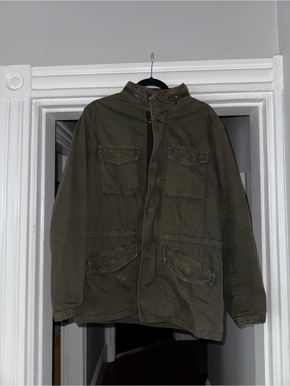 Men's GAP Green Jacket - Olive Green with hood in collar